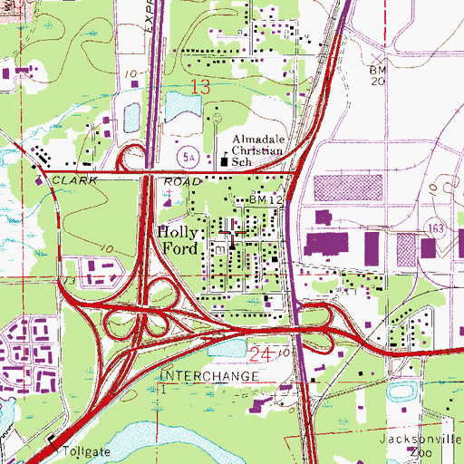 Topographic Map of Holly Ford, FL