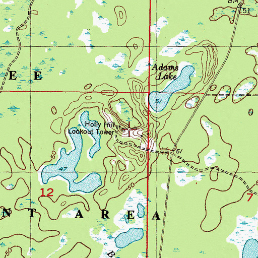 Topographic Map of Holly Hill Lookout Tower, FL