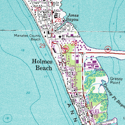 Topographic Map of Holmes Beach, FL