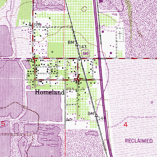 Topographic Map of Homeland, FL