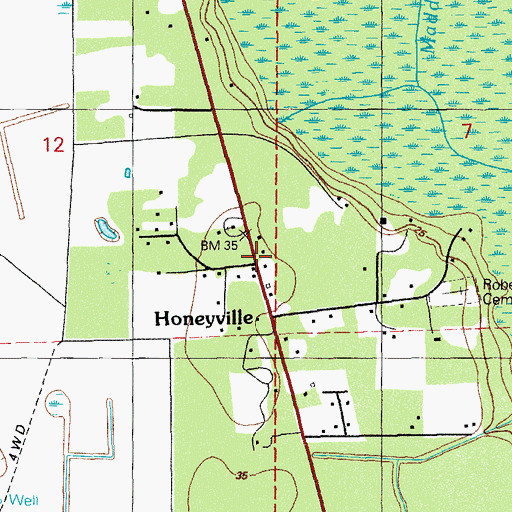Topographic Map of Honeyville, FL