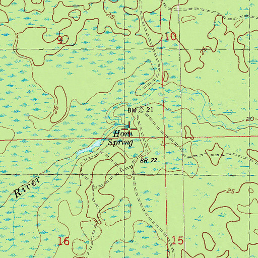 Topographic Map of Horn Spring, FL