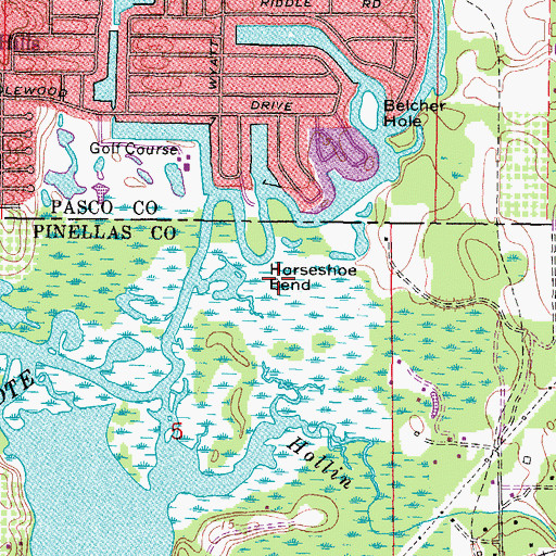 Topographic Map of Horseshoe Bend, FL
