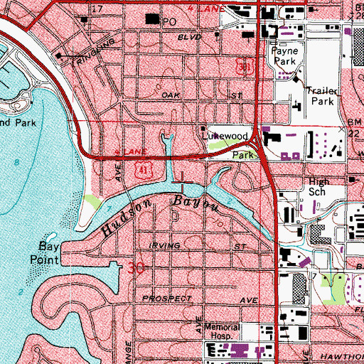 Topographic Map of Hudson Bayou, FL