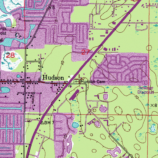 Topographic Map of Hudson Cemetery, FL