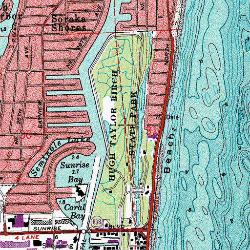 Topographic Map of Hugh Taylor Birch State Park, FL