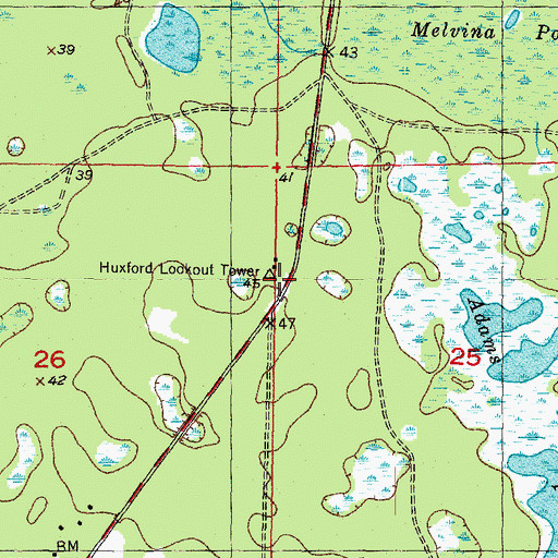 Topographic Map of Huxford Lookout Tower, FL