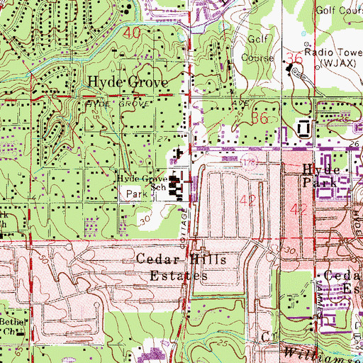 Topographic Map of Hyde Grove Elementary School, FL