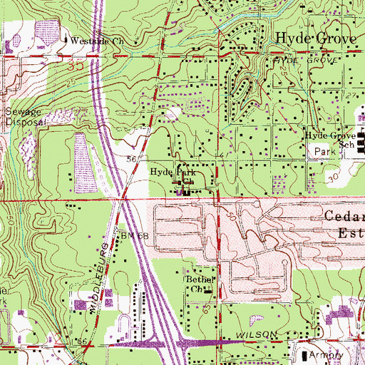 Topographic Map of Hyde Park Church, FL