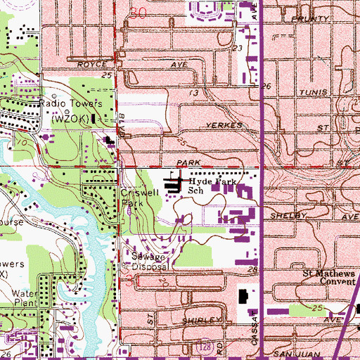 Topographic Map of Hyde Park Elementary School, FL