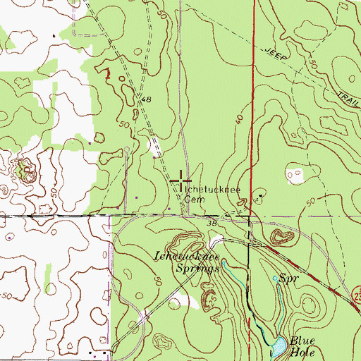 Topographic Map of Ichetucknee Cemetery, FL