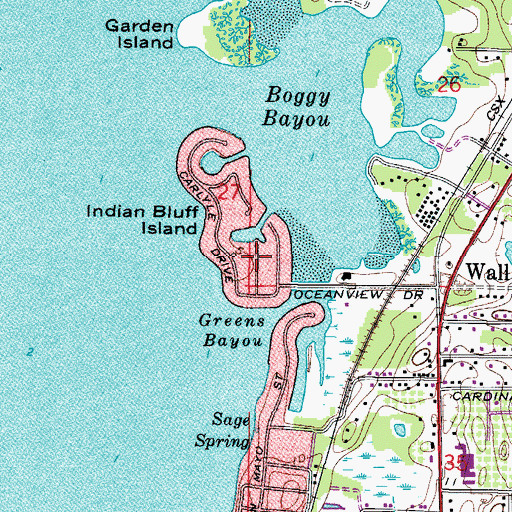Topographic Map of Indian Bluff Island, FL