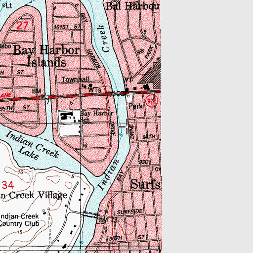 Topographic Map of Indian Creek, FL