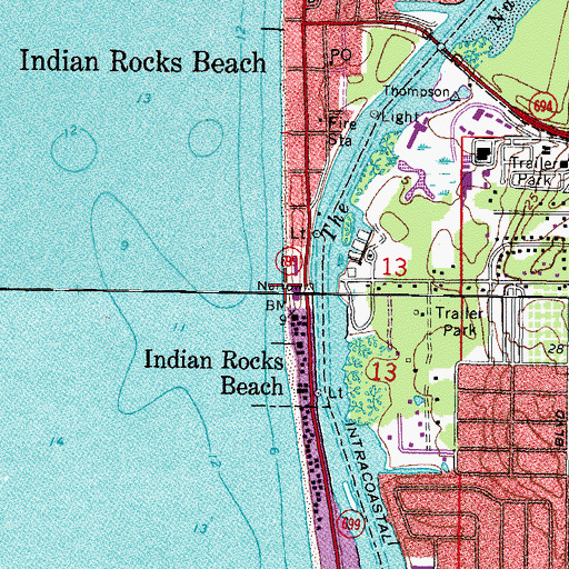 Topographic Map of Indian Rocks Beach, FL