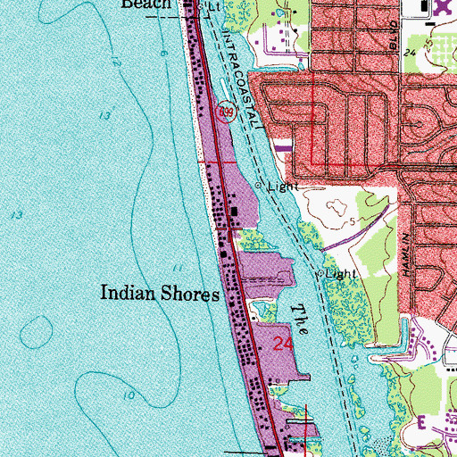 Topographic Map of Indian Shores, FL