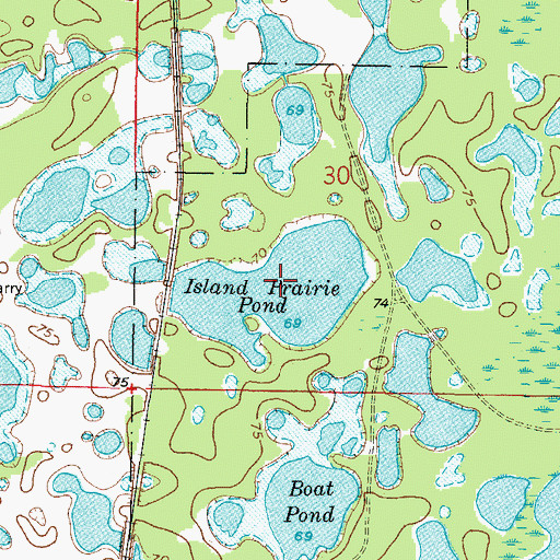 Topographic Map of Island Prairie Pond, FL
