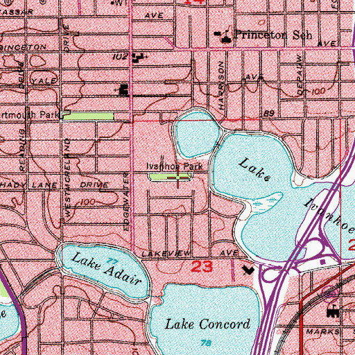 Topographic Map of Ivanhoe Park, FL