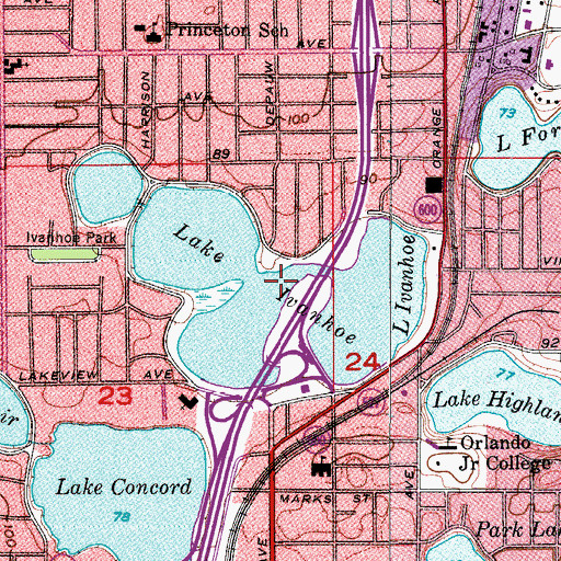 Topographic Map of Lake Ivanhoe, FL