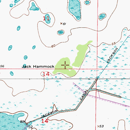 Topographic Map of Jack Hammock, FL