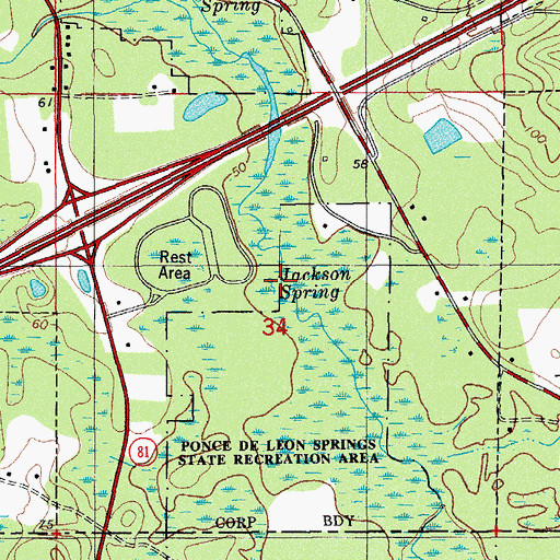 Topographic Map of Jackson Spring, FL