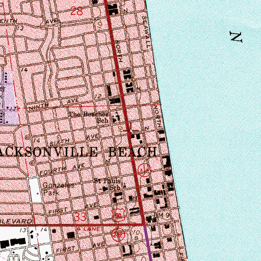 Topographic Map of Jacksonville Beach, FL