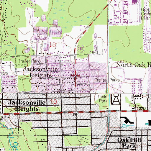 Topographic Map of Jacksonville Heights, FL