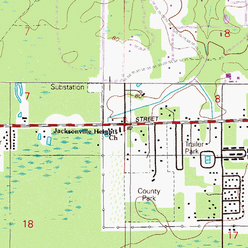 Topographic Map of Jacksonville Heights Church, FL