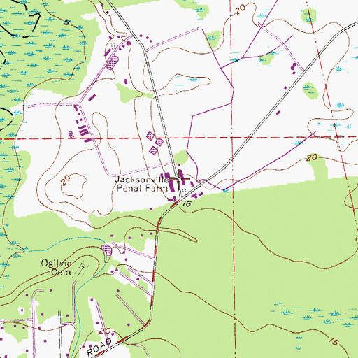 Topographic Map of Jacksonville Penal Farm, FL