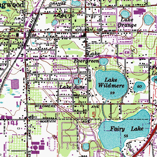Topographic Map of Lake Jane, FL