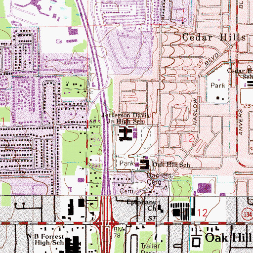 Topographic Map of Jefferson Davis Middle School, FL