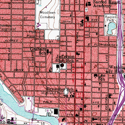 Topographic Map of Jefferson High School, FL