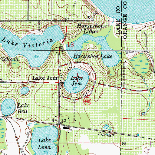Topographic Map of Lake Jem, FL