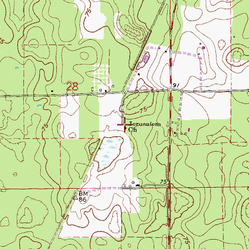 Topographic Map of Jerusalem Baptist Church, FL