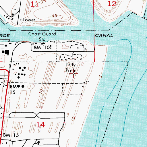 Topographic Map of Jetty Park, FL