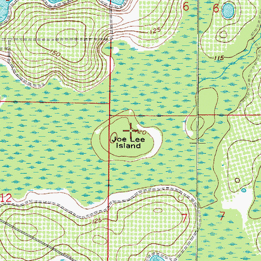 Topographic Map of Joe Lee Island, FL