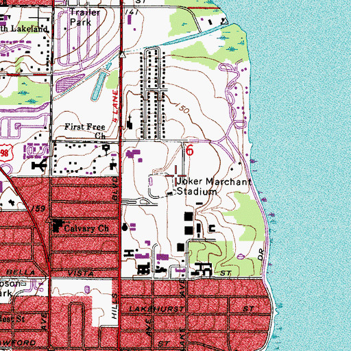 Topographic Map of Joker Marchant Stadium, FL