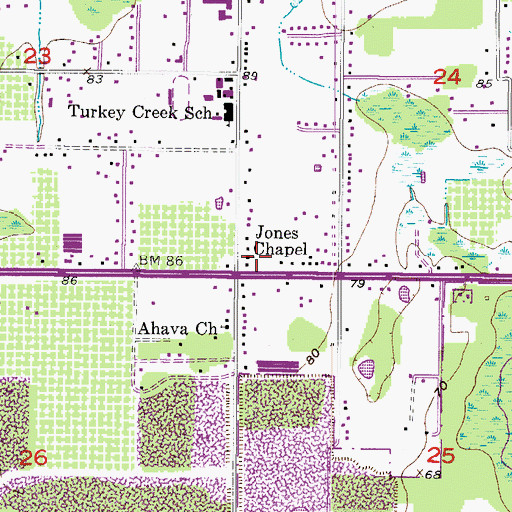Topographic Map of Jones Chapel, FL