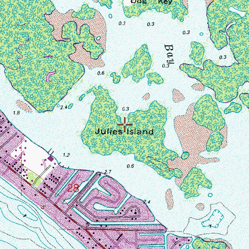 Topographic Map of Julies Island, FL