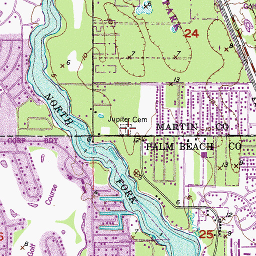 Topographic Map of Jupiter Cemetery, FL