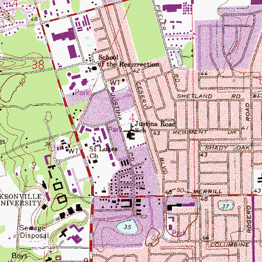 Topographic Map of Justina Road Elementary School, FL