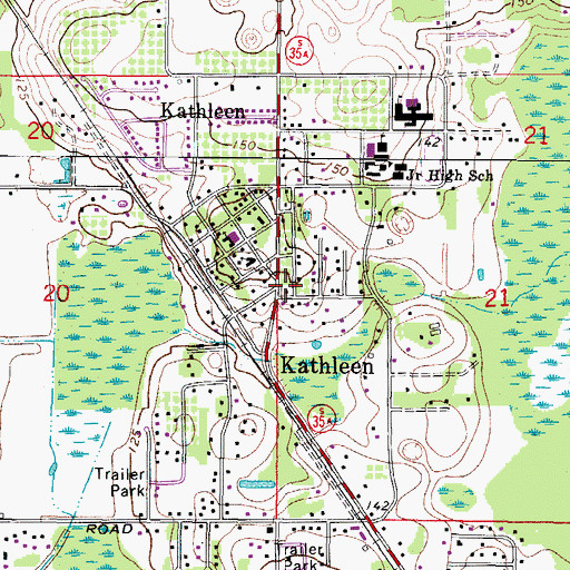 Topographic Map of Kathleen, FL