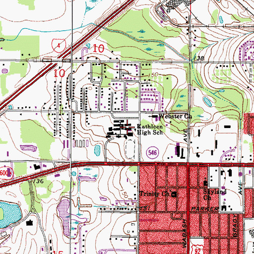 Topographic Map of Kathleen High School, FL