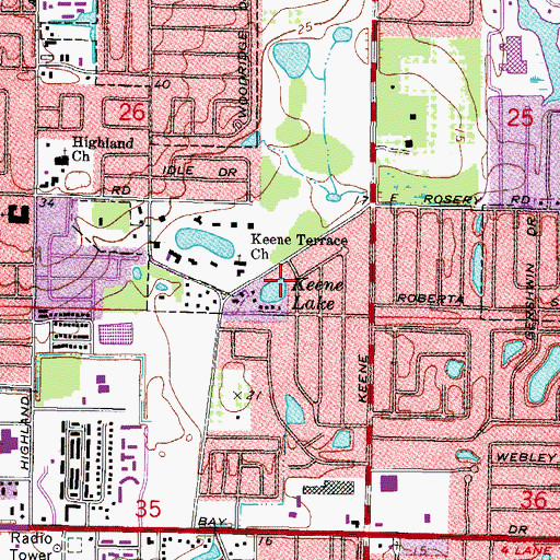 Topographic Map of Keene Lake, FL