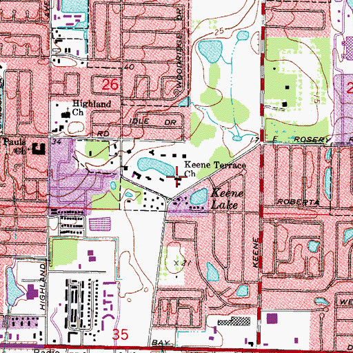 Topographic Map of Keene Terrace Church, FL