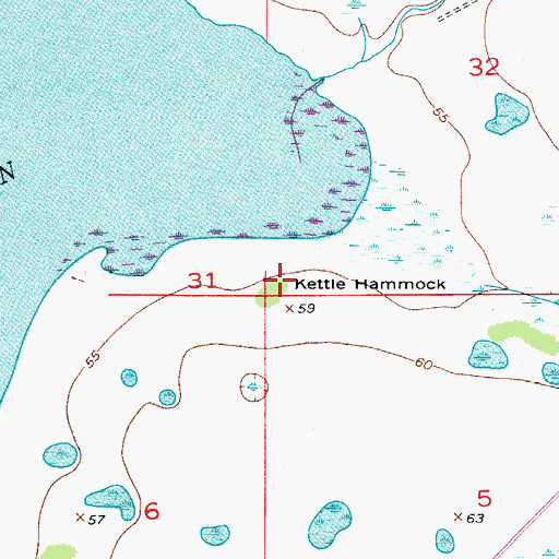 Topographic Map of Kettle Hammock, FL