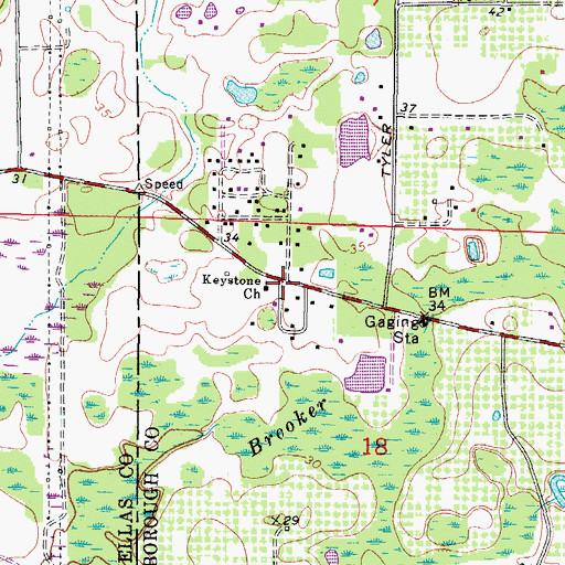 Topographic Map of Keystone Church, FL