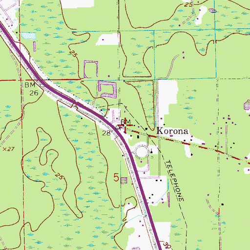 Topographic Map of Korona, FL