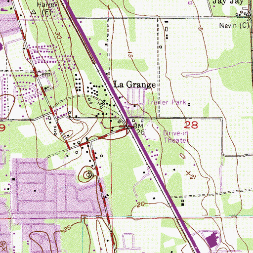 Topographic Map of La Grange, FL