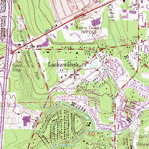 Topographic Map of Lackawanna, FL