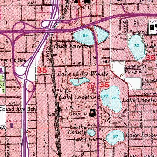 Topographic Map of Lake of the Woods, FL